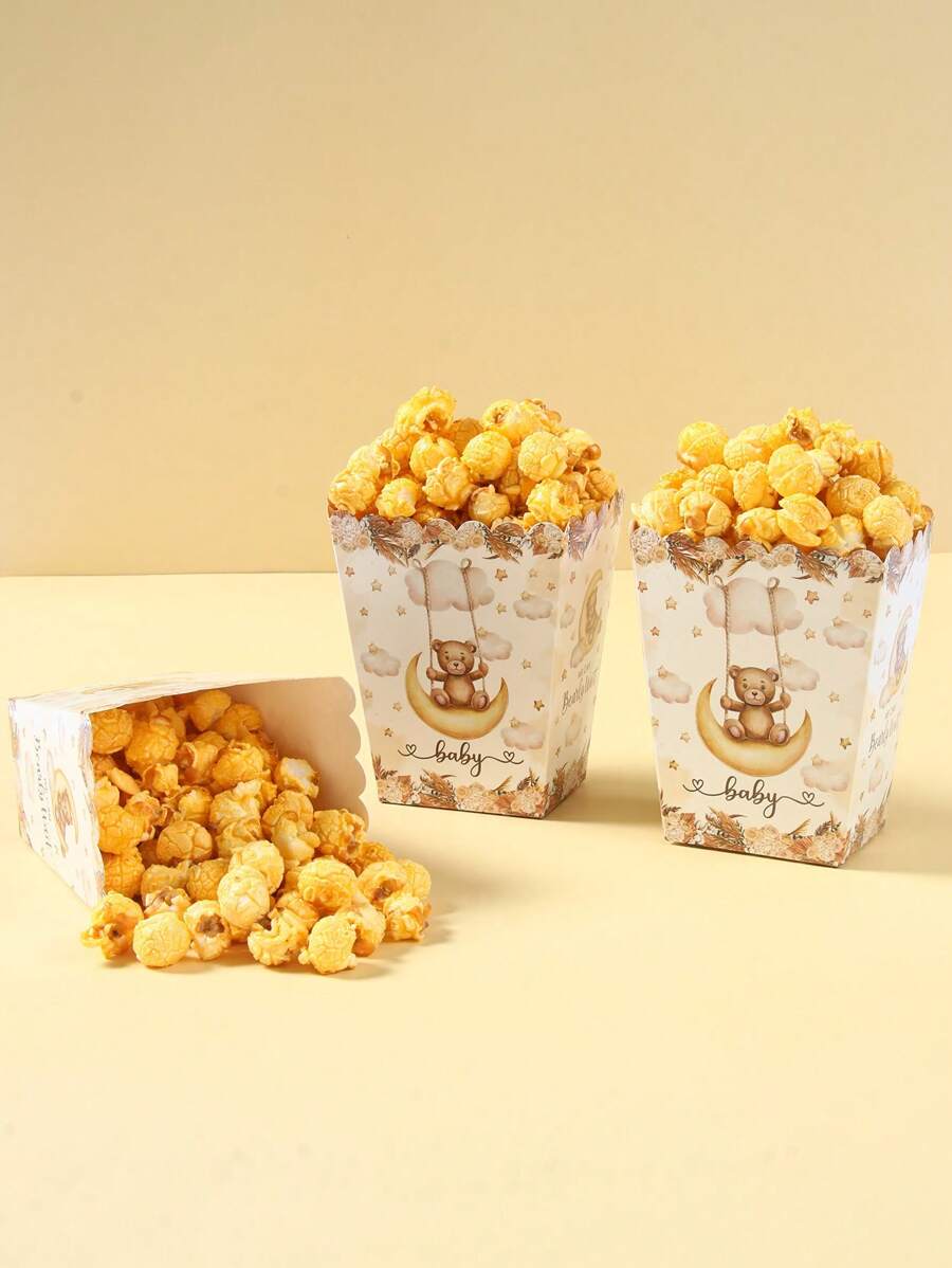 10pcs Brown Bear Food Box, French Fries Box, Popcorn Cups, Popcorn