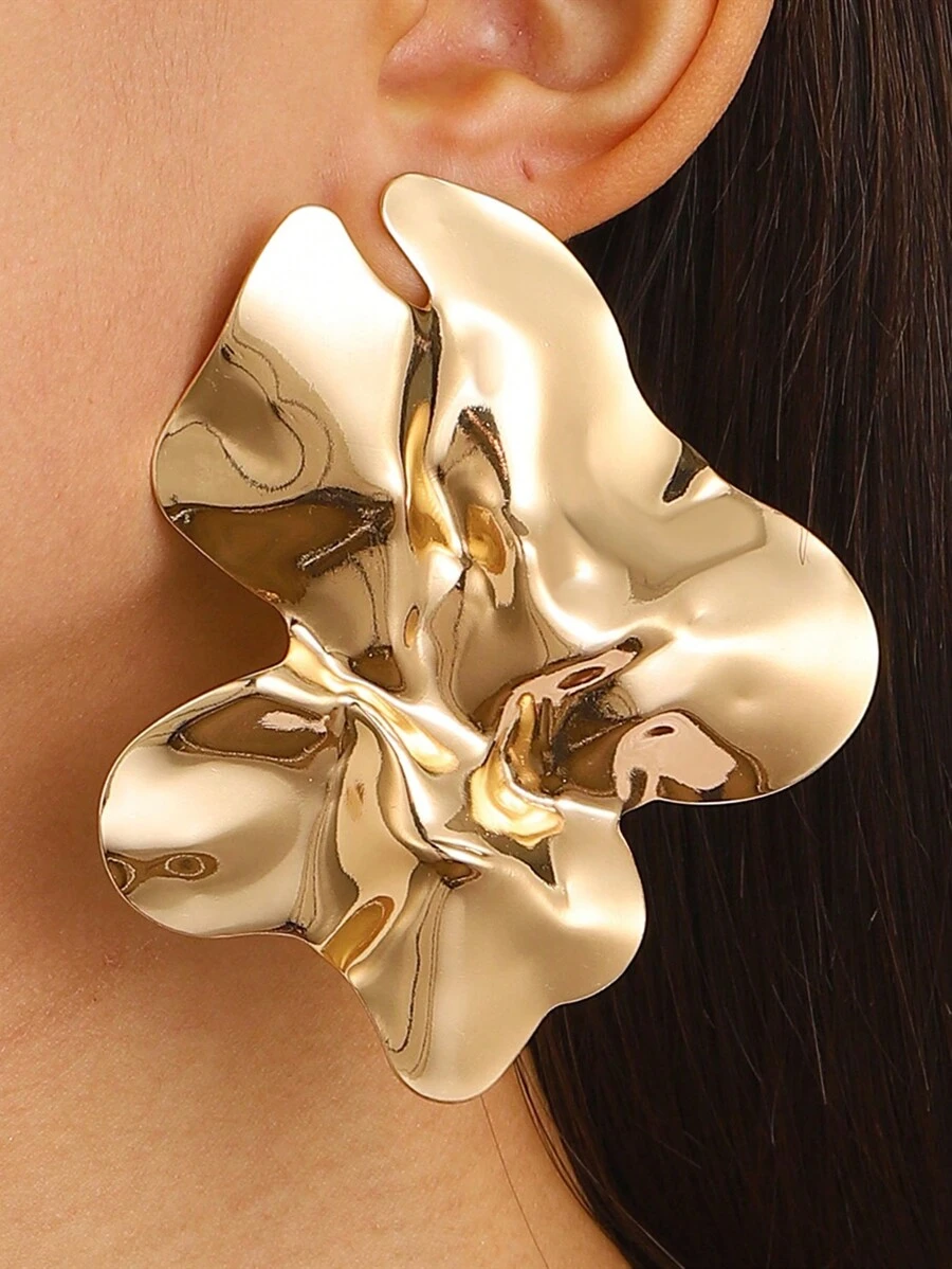 1pair Geometric Gold Statement Earrings Exaggerated Large Fashion Earrings Asymmetric Minimalist Large Earrings For Girls Women