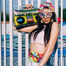 3 件 80 年代 90 年代腰包，男女皆宜，90 年代可调节腰包，复古休闲装，棒球帽，胶带耳环，80 年代 90 年代化装舞会服装，适合夏季运动旅行，1980 派对（明亮风格）背带 - 多色 - 查看 4