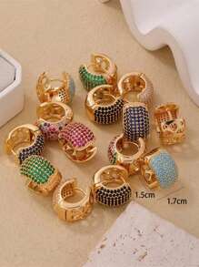 1pair European And American Fashionable Colorful Cubic Zirconia Copper Earrings, Exquisite And Elegant Women's Jewelry For Daily Wear - View 2