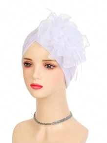 1pc Women's New Side Floral Chiffon Ribbon Elastic Comfortable Elegant Turban Hat, Sleep Bonnet - Side Chiffon Ribbon Flowers - View 5