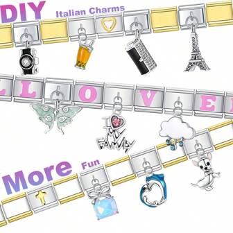 2024 Italian Charm Stainless Steel Bracelet With Zinc Alloy Pendant, Diy Italian Charm For Bracelet Making