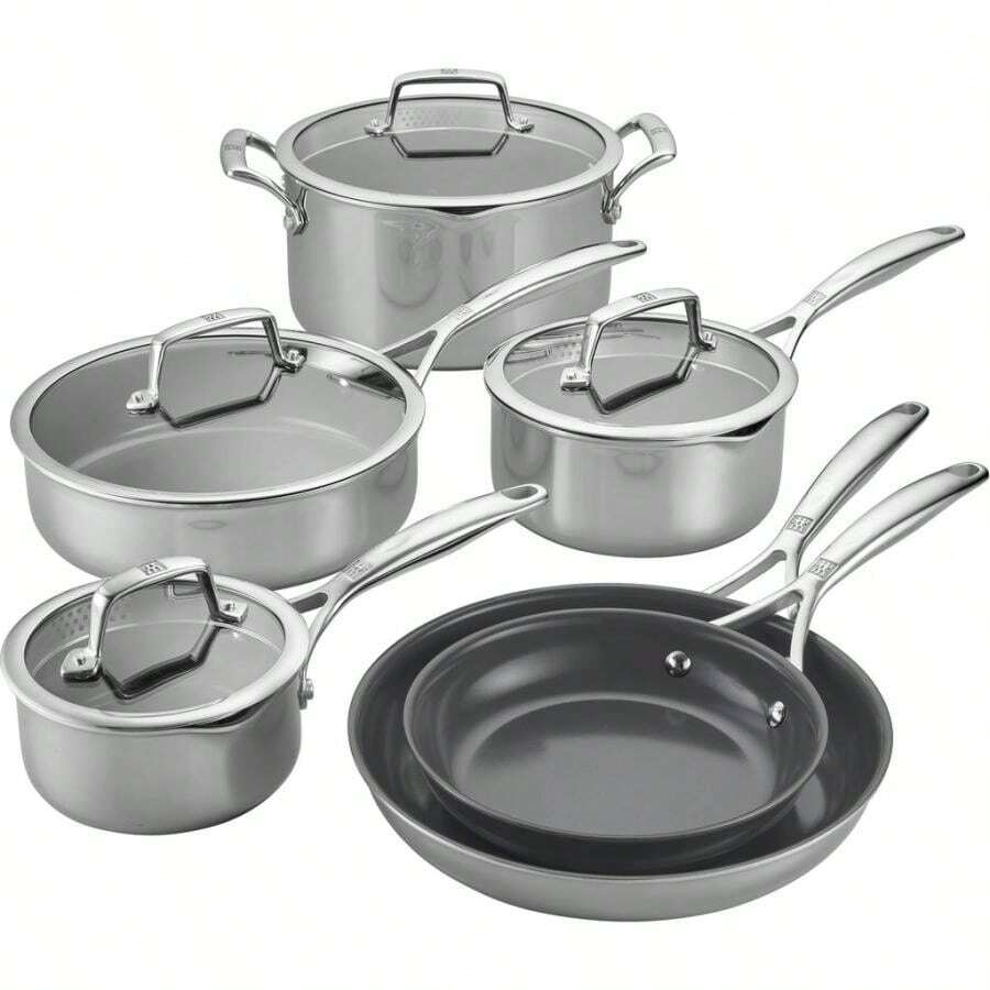Energy Plus 10-Pc Stainless Steel Ceramic Nonstick Cookware Set - Multi - View 1