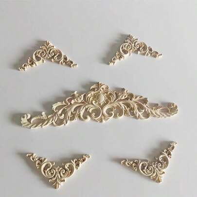 5 piezas Apliques de madera decorativos de talla para madera DIY y apliques para muebles, aplique de madera tallada largo para cama, puerta, armario, decoración de muebles