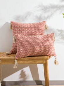 1pc/2pcs Woven Plaid Throw Pillow Covers, Bohemian Thickened Handmade Tasseled Decorative Pillowcases For Bedroom, Living Room, Office, Outdoor Patio, Wedding And Party Decor, 12"X20" 18"X18" - Pink - View 13