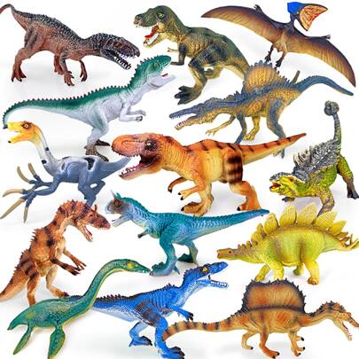 15 piezas Opciones de modelos de dinosaurios realistas, de 5 a 9 pulgadas de longitud, material sólido de PVC, decoración artesanal y juguetes educativos para niños, que incluyen Tyrannosaurus Rex, Carnotaurus, Spinosaurus, Brachiosaurus, Stegosaurus, Ankylosaurus, Triceratops, Velociraptor, Allosaurus, Diplodocus, Giganotosaurus, Suchomimus, Pteranodon, Modelos de dinosaurios, un gran regalo para la decoración de la habitación en festividades