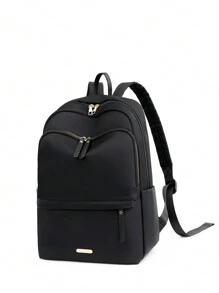 Sac à dos unicolore polyvalent de grande capacité de couleur unie - Noir - Voir 5