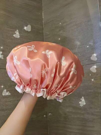防水双层浴帽，弹性沐浴发套，成人款，厨房防油发帽，可作发膜使用，蝴蝶结情人节礼物，睡眠帽