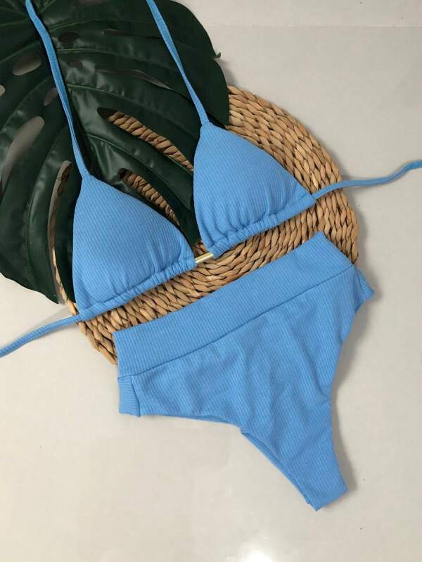 Biquini cortininha canelado Hotpants/cintura alta