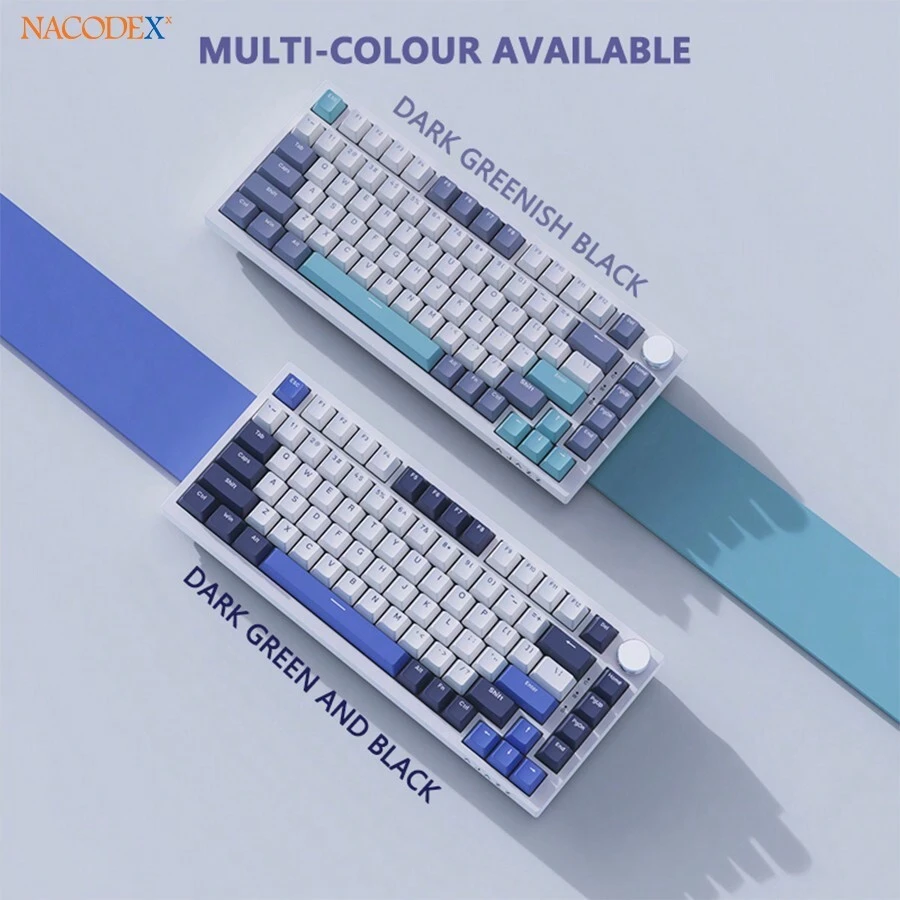 NACODEX-Tri-Mode Bàn phím cơ Học tập Chơi game văn phòng Gõ im lặng Không làm phiền Tuổi thọ cực cao Hoán đổi nóng Điều chỉnh âm lượng RGB-AK75PRO Blue Switch Green White Blue - màu xanh lá - Xem 1