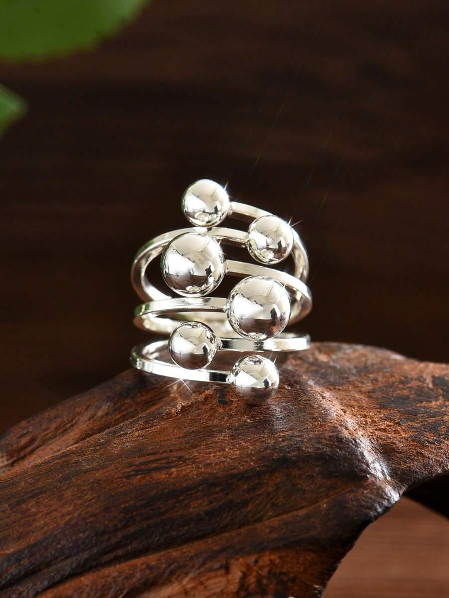 1 peça Anel Aberto de Metal de Formato de Globo de Furacão Redondo, Elegante, Vintage, Fashion e Sexy com Banho de Ouro 18K e sem Níquel, Adequado para Uso Diário de Mulheres e Combinação com Várias Roupas