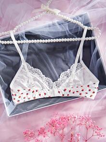 Women's Strawberry Print Lace Patchwork Fashion Bra - White - View 5