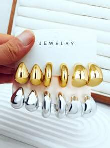 3 Paar/Set, modisches High-End Ohrringe Set für Frauen, UV-beständige Metall Ohrringe- C-förmiger Ring, Tränen-Tropfen Stift, modifizierter Ring für den täglichen Lässig gebrauch - Verschiedenfarbig - Übersicht 1