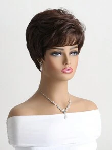Ladies' Fashionable Short Curly Wig, 10 Inches, Dark Brown Color, Made Of Synthetic Fiber, Fluffy And Natural, With Side Bangs, Suitable For Daily Wear, Weddings, Birthdays, And Holiday Parties - màu nâu - Xem 3
