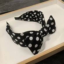 法式黑色大蝴蝶結波點布料髮夾 簡約髮箍髮箍 優雅美觀居家髮飾 - 彩色 - 查看 10