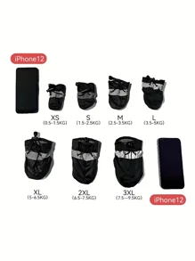 4入組前抽繩寵物鞋子 - 黑色 - 查看 5