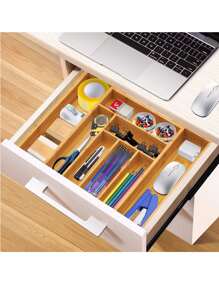 1 Hộp sắp xếp ngăn kéo bằng tre có thể điều chỉnh, Hộp sắp xếp bộ chia dao và nĩa có thể thu vào, Hộp lưu trữ bộ đồ ăn loại ngăn kéo, Cho đồ dùng và đồ dùng bằng bạc - Khay dao kéo có thể mở rộng cho nhà bếp, phòng ngủ và phòng khách - Màu vàng - Xem 5