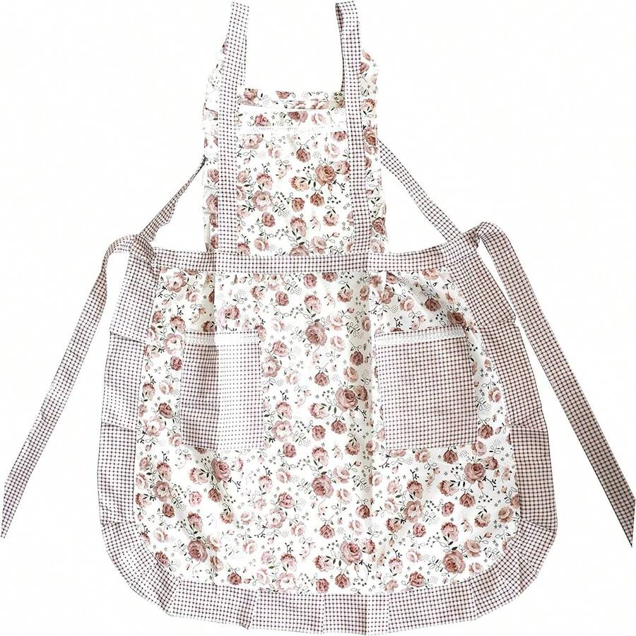 Apron - Floral Design With Pockets - Apron - Cooking Baking Arts And Crafts - Frilly Tabard Design - Small Size ,Great For Helping In The Kitchen, Cooking And Baking. Can Also Be Used When Doing Arts And Crafts, Housework And Working Outdoors In The Garden - Multicolor - View 1