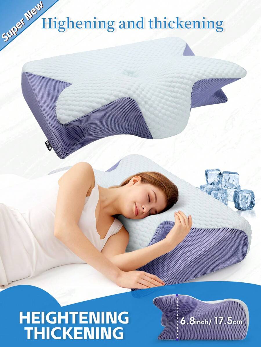 YUNDISSI Gối cổ giúp thư giãn cổ và vai. Gối cổ bằng mút Memony tạo cảm giác mát mẻ khi ngủ, gối ngủ nghiêng. - Màu tím - Xem 1