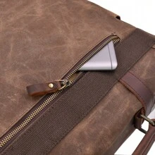 Mens Messenger Bag 15.6 Inch Waterproof Vintage Genuine Leather Waxed Canvas Briefcase Large Leather Computer Laptop Bag Rugged Satchel Shoulder Bag - Màu nâu cà phê và thư mục - Xem 7