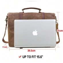 Mens Messenger Bag 15.6 Inch Waterproof Vintage Genuine Leather Waxed Canvas Briefcase Large Leather Computer Laptop Bag Rugged Satchel Shoulder Bag - Màu nâu cà phê và thư mục - Xem 6