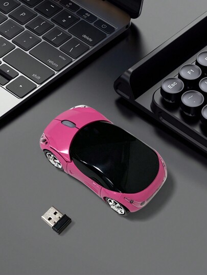 Mysz bezprzewodowa w kształcie samochodu zasilana bateryjnie, odpowiednia do tabletów, laptopów, biur, gier, odbiornik USB 2.4G, cicha mysz bezprzewodowa