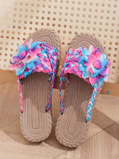 Women's Colorful Flower Sandals - Slip-On Open Toe Comfortable And Lightweight Shoes, Suitable For Casual Vacation Beach Wearing Flat Sandals Outside