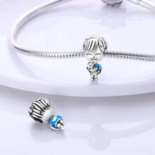 1入組鍍銀銀色卡通可愛男女心形珠寶吊墜，適用於原裝手鍊、項鍊、鑰匙扣、DIY製作珠寶禮物，送給女孩和女性朋友 - 銀色 - 查看 2