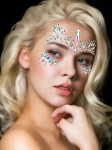 1pc Colorful Rhinestone Face Sticker For Makeup Party Music Festival, Waterproof And Long Lasting, Realistic Self-Adhesive Gemstone Decor For Eyes And Face
