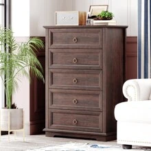 47.3" H Dressers Chest Of Drawers, Double Anti-Tip, 5 Drawers Dresser For Bedroom, Tall Dresser For Closet, Wood Vintage Dresser, Dresser Organizer For Bedroom, Living Room, Hallway