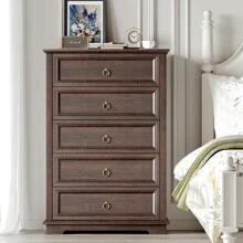 47.3" H Dressers Chest Of Drawers, Double Anti-Tip, 5 Drawers Dresser For Bedroom, Tall Dresser For Closet, Wood Vintage Dresser, Dresser Organizer For Bedroom, Living Room, Hallway