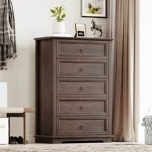 47.3" H Dressers Chest Of Drawers, Double Anti-Tip, 5 Drawers Dresser For Bedroom, Tall Dresser For Closet, Wood Vintage Dresser, Dresser Organizer For Bedroom, Living Room, Hallway