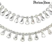 Perlon Joon 1 Yard Kristall Kette mit Wassertropfen Blatt Dekor, Silber Glas Anhänger mit Strass Besatz, Accessoire für Brautkleid Hochzeit Dekoration - Silber - Übersicht 1