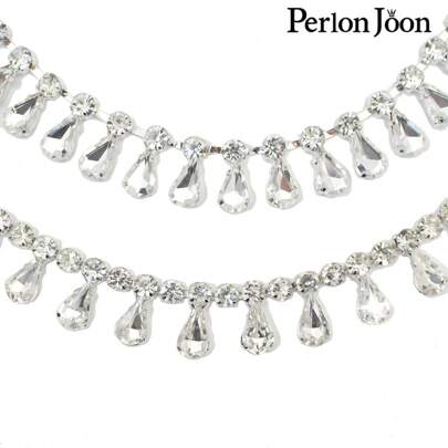 Perlon Joon 1 Yards Silver Clean Glass Pendant Rhinestone Trim Water Drop Leaf Crystal Chain Bridal Wedding Dress Decoration Accessories