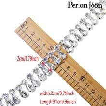 Perlon Joon 1 Yard Kristall Kette mit Wassertropfen Blatt Dekor, Silber Glas Anhänger mit Strass Besatz, Accessoire für Brautkleid Hochzeit Dekoration - Silber - Übersicht 2