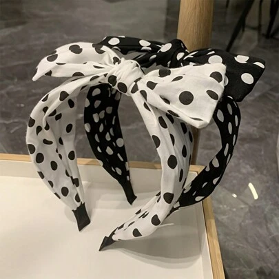 ROMWE Kawaii 法式黑色发夹，带有大蝴蝶结和波尔卡圆点织物设计，简约优雅的发饰、发带、发箍头带