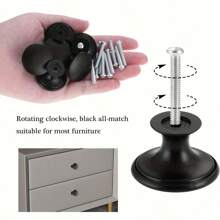 4入組歐式風格蘑菇形單孔拉手，圓形現代簡約抽屜旋鈕，適用於各種抽屜和衣櫃 - 黑色 - 查看 9