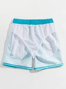 Gradient Colored Drawstring Beach Shorts For Men, Quick-Drying And Water Resistant Exercise, Running, Swimming Trunks, Men's Square Leg Swimwear And Hotspring Shorts,Hawaiian