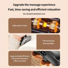 Handheld Deep Tissue Massagers: Percussion Massage Gun, 6-Head Back Massager For Muscle Relaxation In Back, Leg, Neck, Shoulder And Body, Gifts For Families And Friends (Grey) - Light Grey - View 9
