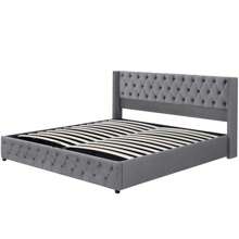 KOMHTOM Cama tapizada en forma de oreja con doble hilera de remaches de franela, costuras con botones en cabecera y pies, cama doble 140*200 Cama funcional hidráulica La parte inferior de la cama es de tela no tejida negra que repele la suciedad, gris, cama tapizada, cama doble hidráulica, canapé, terciopelo, 140*200cm - Gris - Ver 8