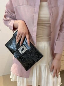 时尚水钻信封女士手拿包，优雅女士手拿包 - 黑色 - 查看 4