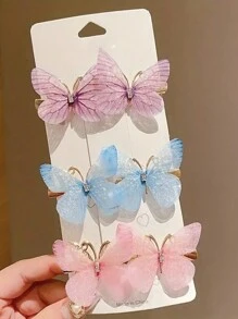 6件組蝴蝶水鑽漸層色髮夾，女童髮飾套裝 - 彩色 - 查看 7