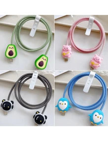4-Piece Set 1.4m Colorful Cable Protector Cartoon Cord Protector Charging Charger Cord Protective Phone Cable Winder Saver Cover Wire Winder Protector TYPE C Port Android Charger Protector