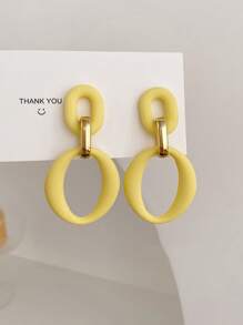 1 对几何时尚休闲拼布圆环耳环 - 紅色 - 查看 4