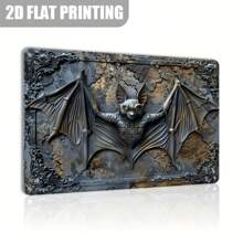 3D浮雕蝙蝠鐵牌-復古金屬萬聖節裝飾牌，家居、農舍、門廊、臥室美學-具防水防風功能的矩形鐵製錫牌-有趣的復古招牌禮物 (12"X8") - 多色 - 查看 1