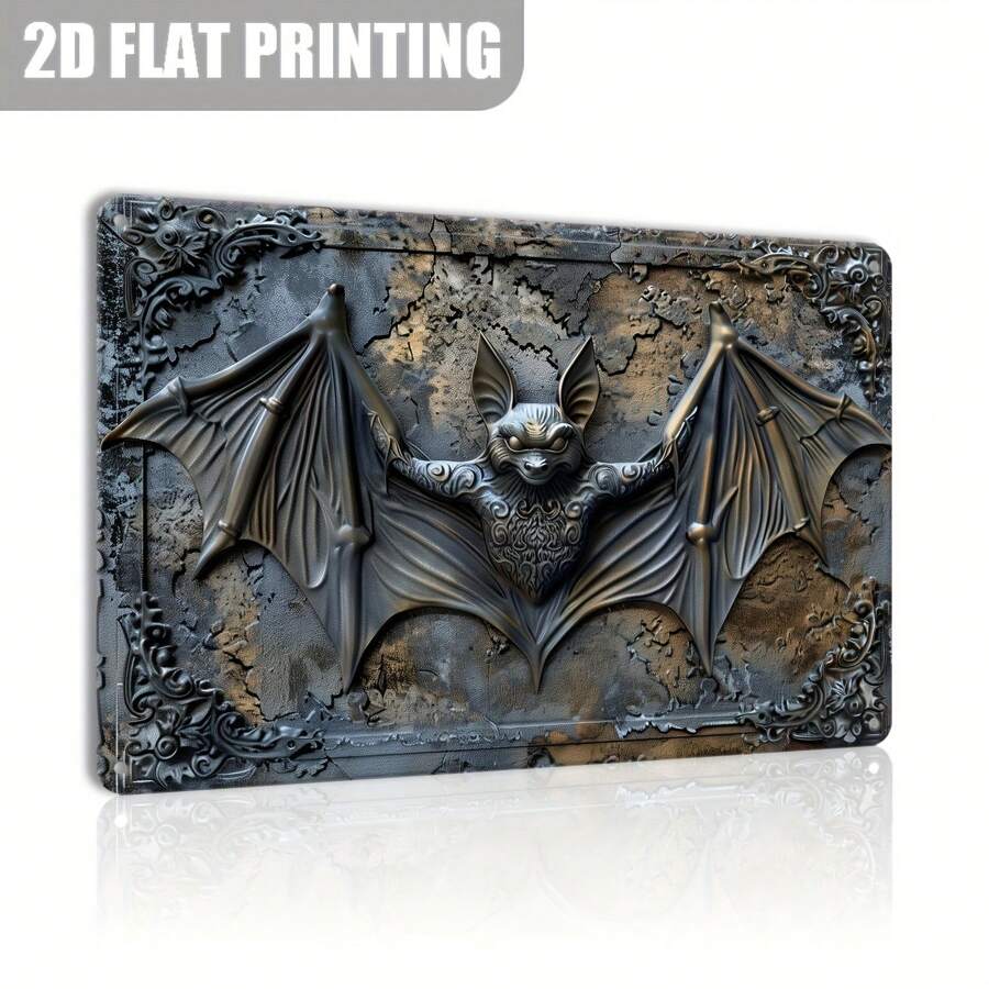 3D浮雕蝙蝠鐵牌-復古金屬萬聖節裝飾牌，家居、農舍、門廊、臥室美學-具防水防風功能的矩形鐵製錫牌-有趣的復古招牌禮物 (12"X8") - 多色 - 查看 1