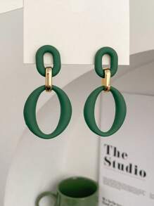 1 对几何时尚休闲拼布圆环耳环 - 紅色 - 查看 2