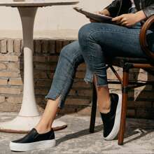 Women Comfortable Slip-On Loafers Platform Casual Loafer Shoes Fashion Daily Walking Shoes - 黑色 - 查看 5