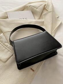 New Arrival Black PU Leather Solid Color Small Square Bag For Girls, Simple & Stylish Portable Bag For Going Out, Handbag