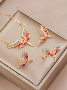 1set Black Rhinestone Wings Necklace, Angel Wings Earrings Jewelry Set For Women - 1 Pair Earrings, 1 Necklace - Black Butterfly Necklace Set - View 3